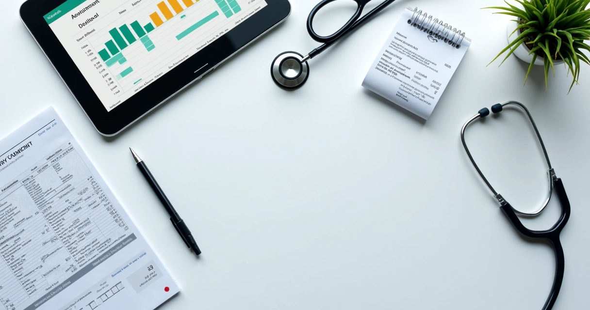 Documentos e agenda digital de consulta online em mesa médica 