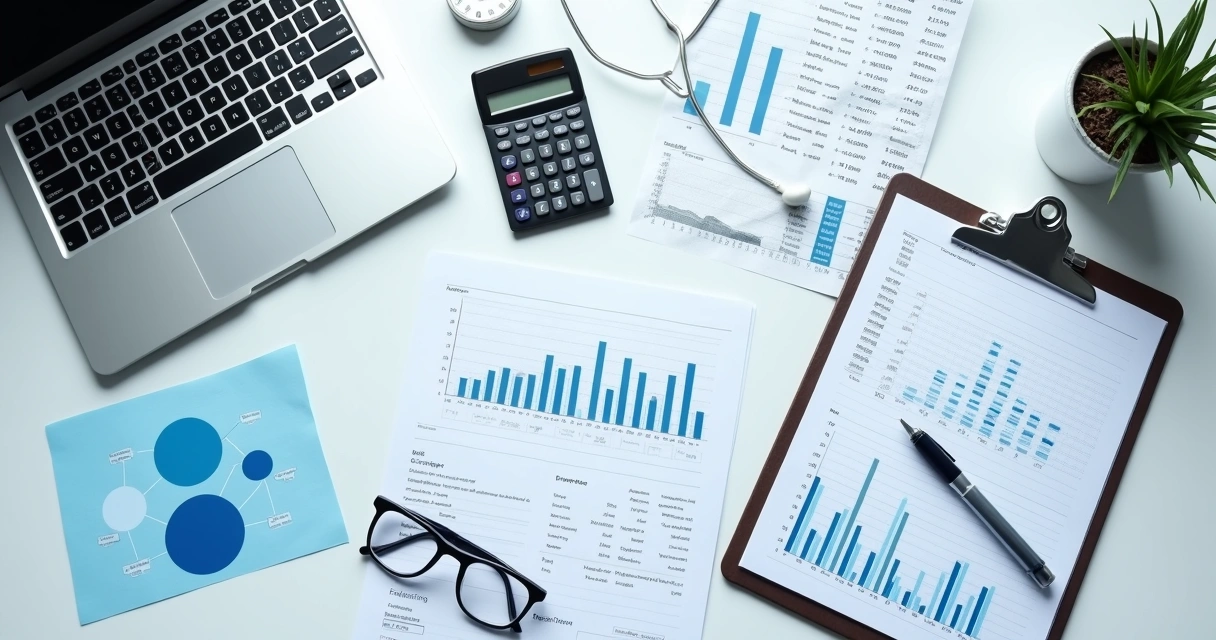 Documentos contábeis e calculadora sobre mesa de escritório