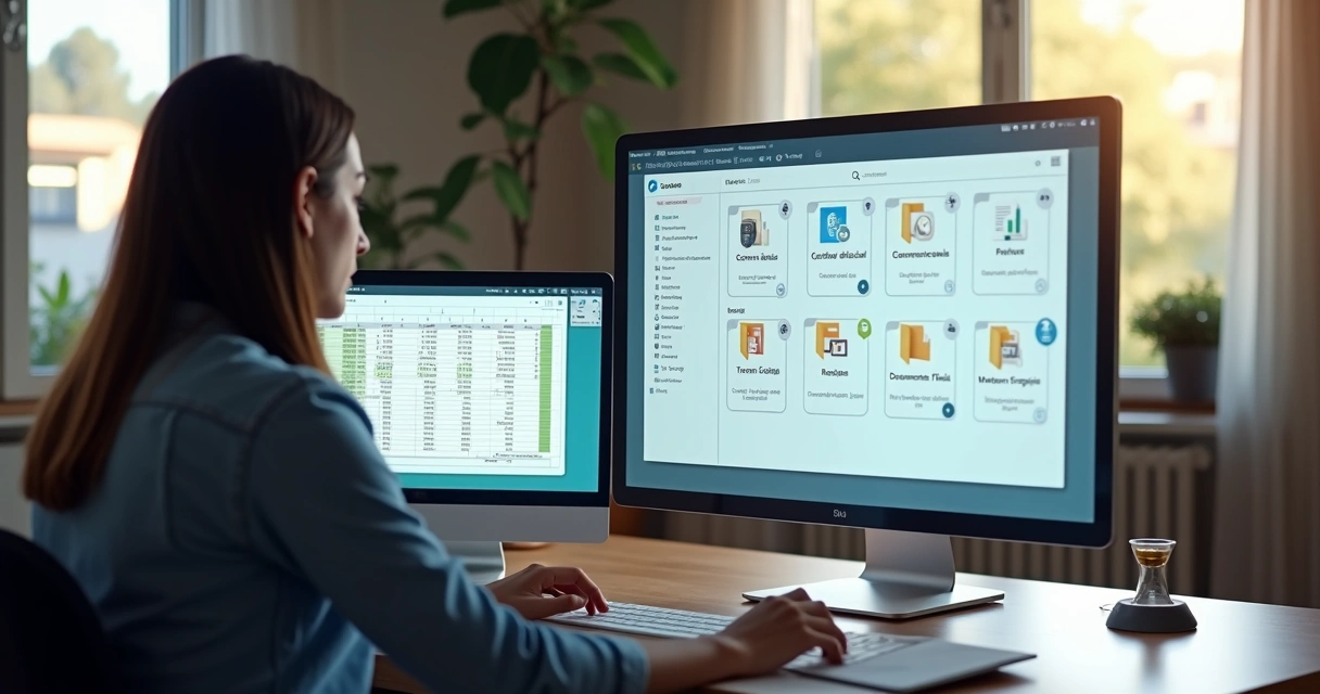 Documento contábil compartilhado online em notebook 