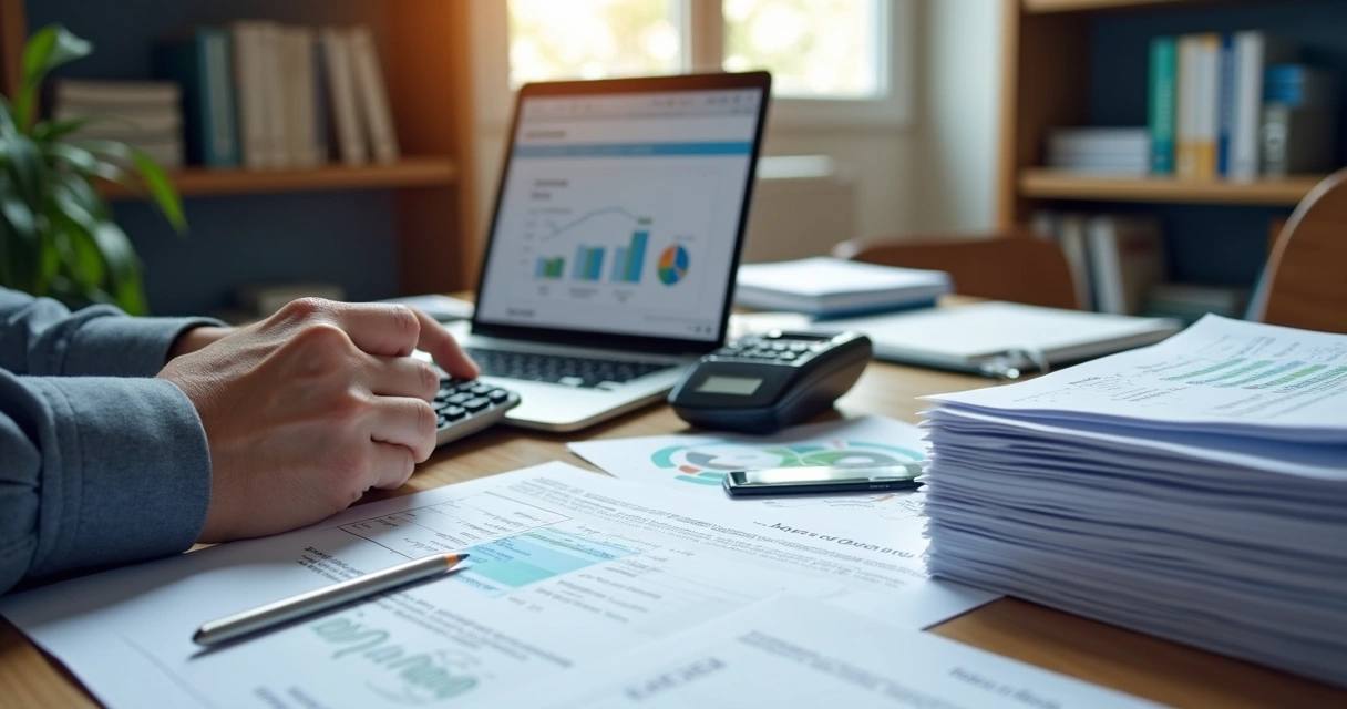 Contador analisando documentos contábeis para retenção de IRRF