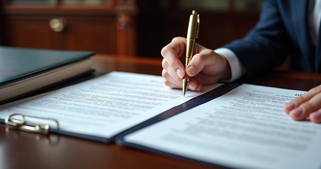 Assinatura de contrato social de holding patrimonial com documentos jurídicos sobre a mesa