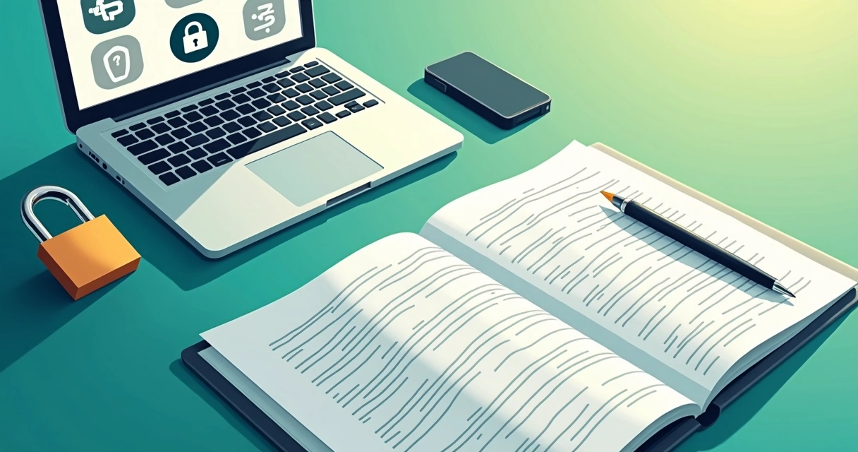 Documentos contratuais e ícone de privacidade de dados em uma mesa de trabalho 