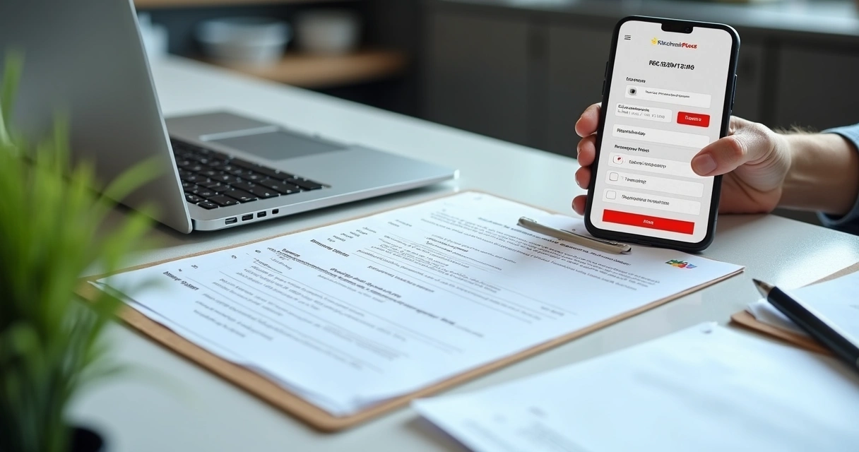 Documentos de cozinha e celular sobre mesa
