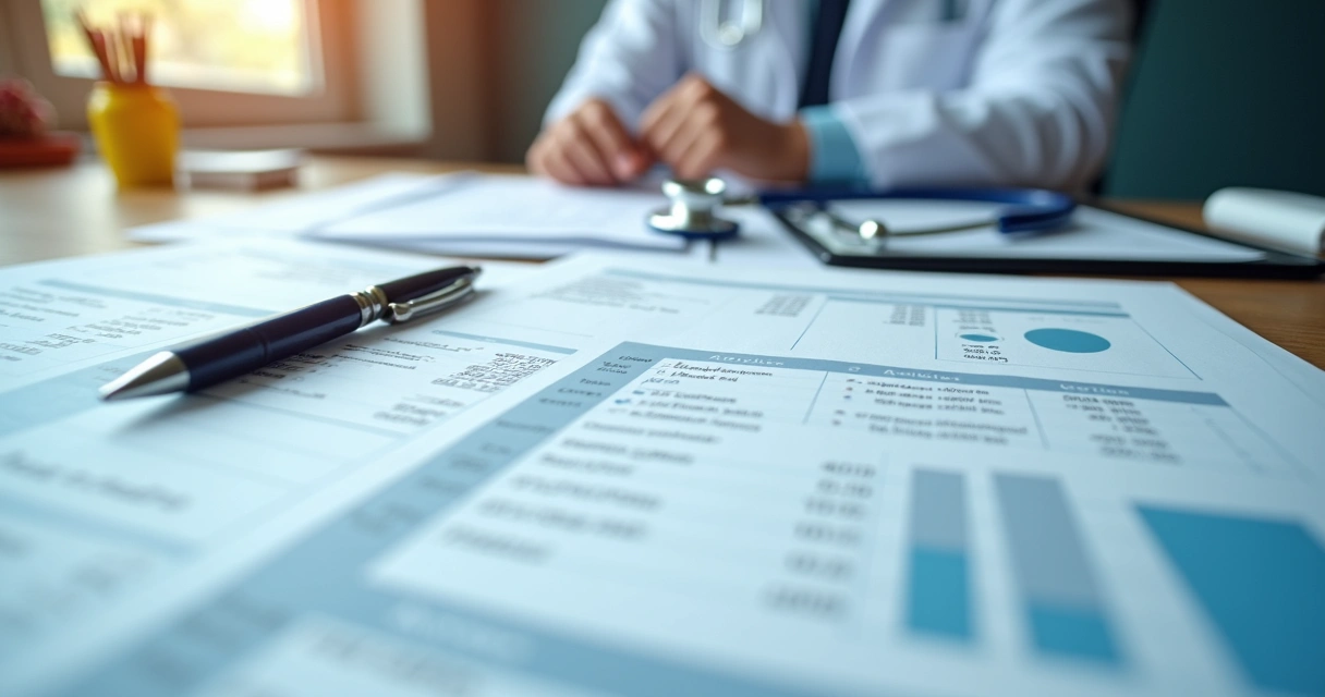 Notas fiscais, recibos e planilhas de despesas médicas 