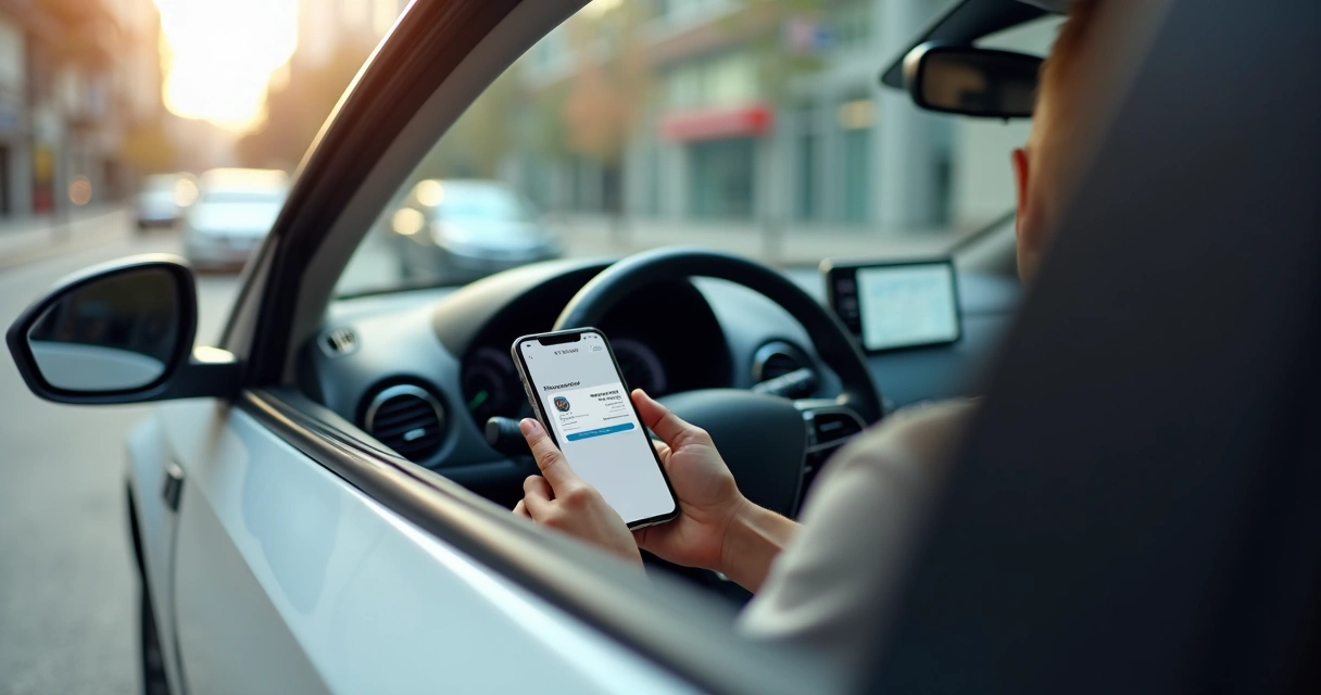 Carro estacionado com smartphone mostrando CNH digital