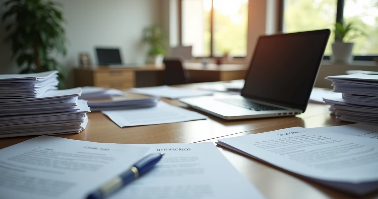 Organização de arquivos digitais em uma mesa de trabalho. 