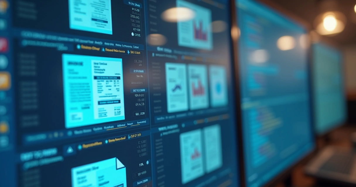 Documentos fiscais digitalizados em tela de computador 