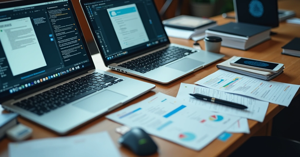 Documentos digitais analisados em mesa de trabalho 
