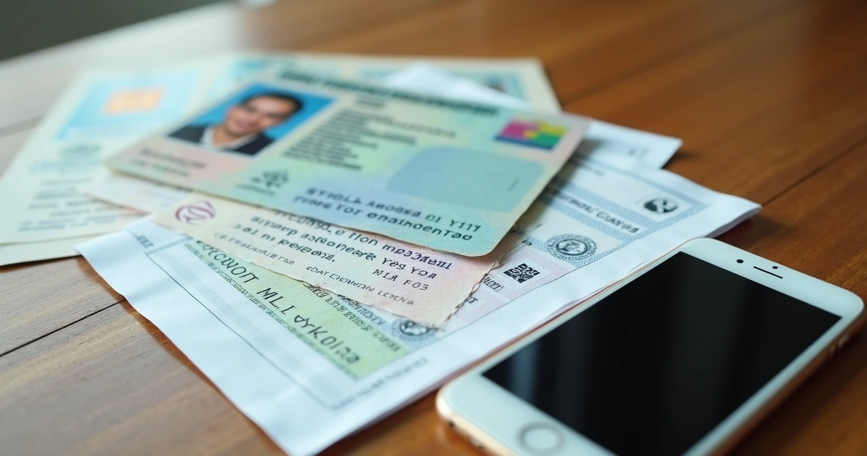 Documentos digitalizados e celular na mesa 