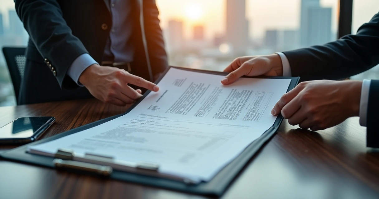 Documentos de direitos creditórios sobre uma mesa de reunião 