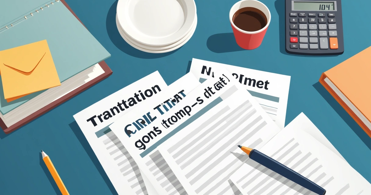 Mesa organizada com diversos documentos de distrato imobiliário e calculadora 