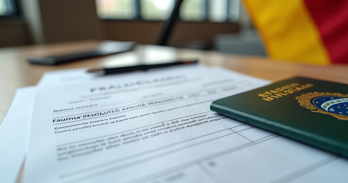 Documentos, passaporte e visto para a Alemanha na mesa 