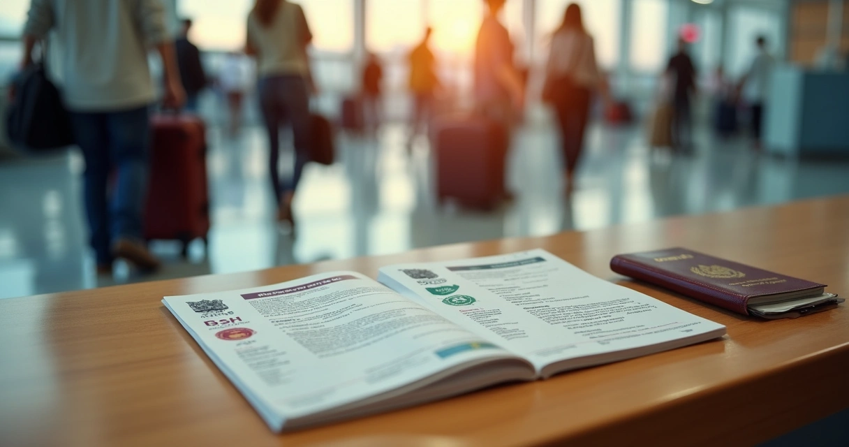 Documentos diferentes em cima de uma mesa de embarque 