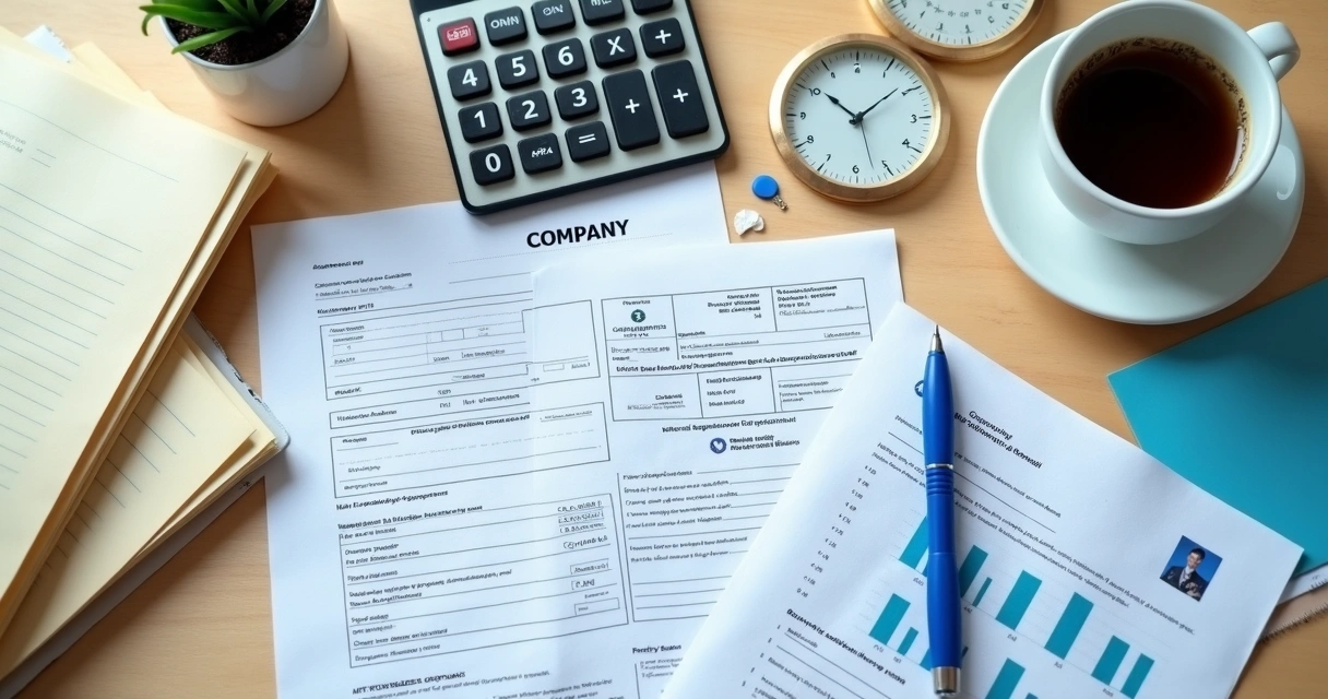 Documentos empresariais organizados sobre mesa de escritório 