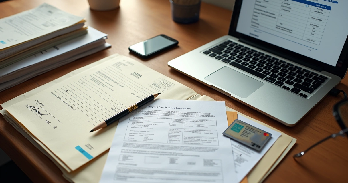 Documentos organizados sobre uma mesa