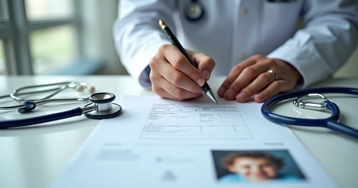 Documentos médicos sendo assinados por médico 