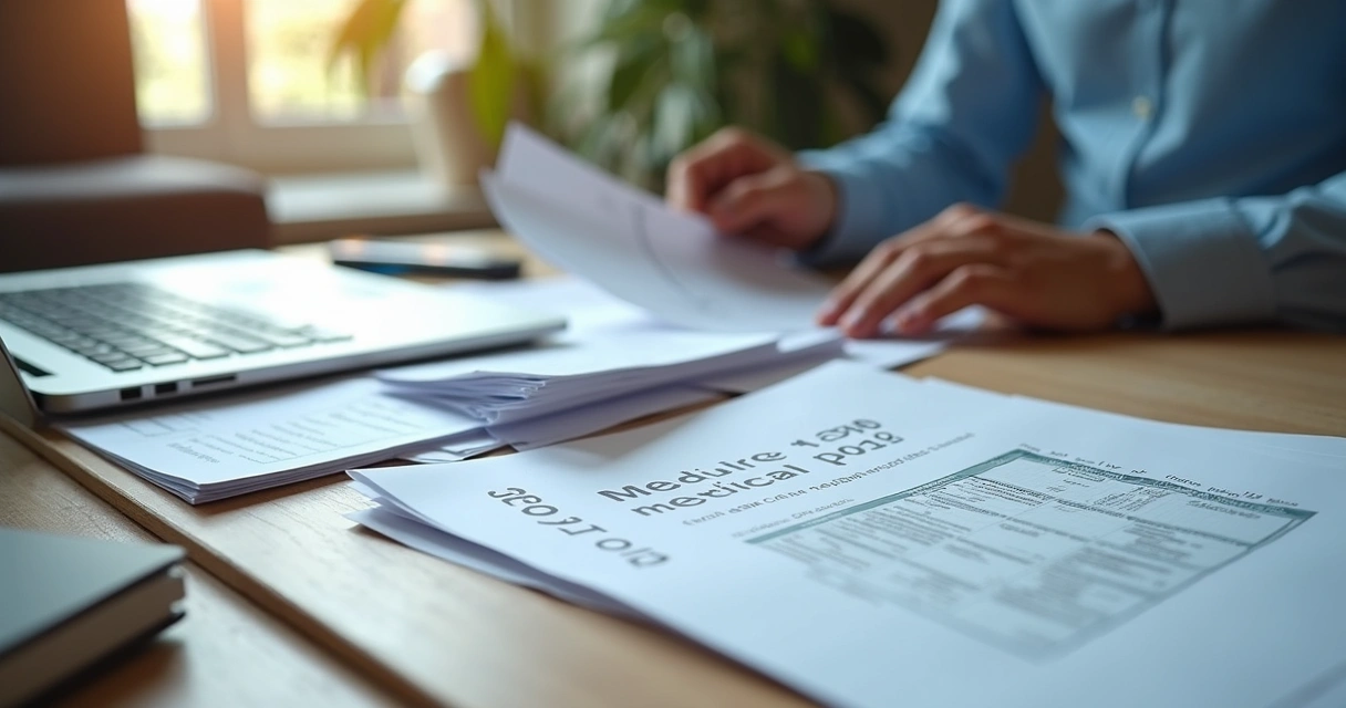 Documentos organizados para análise de financiamento de cirurgia 