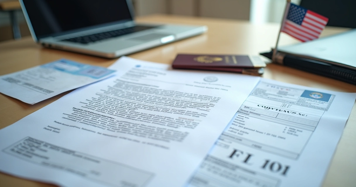 Documentos básicos organizados em uma mesa de escritório americana 