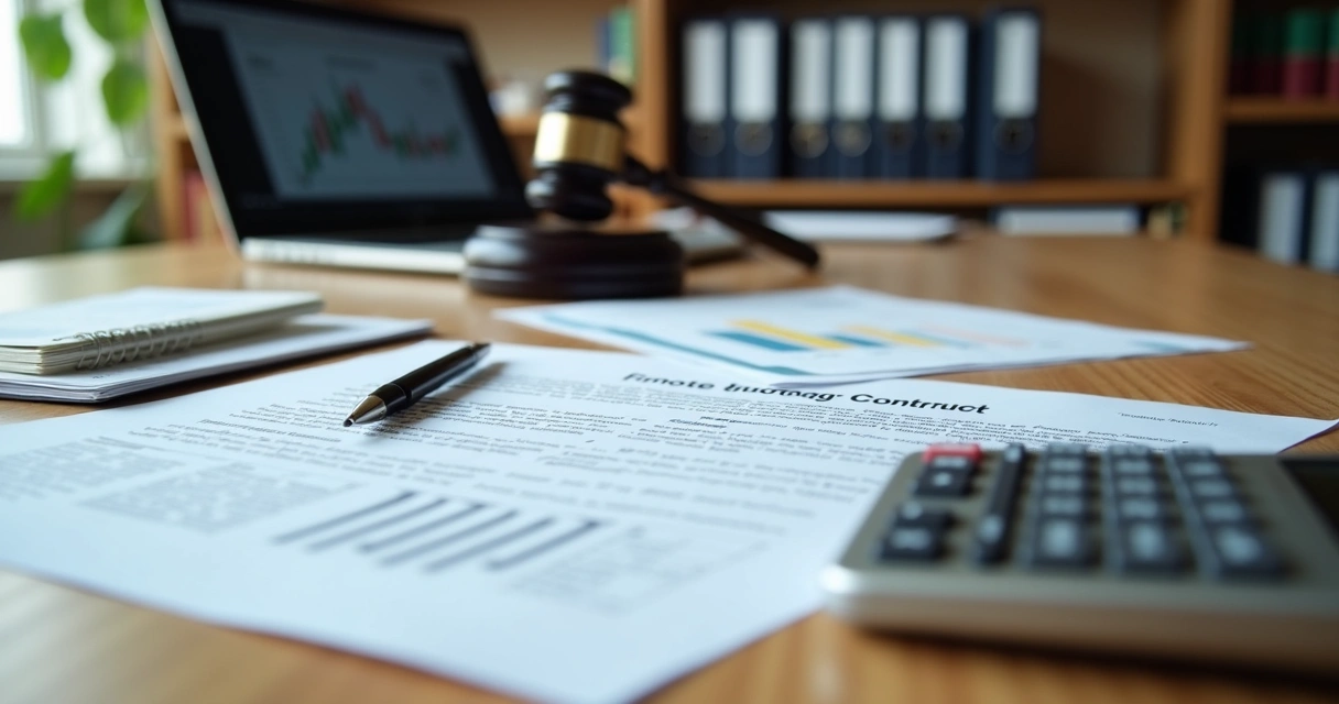 Documentos de financiamento e contrato sobre mesa de escritório 
