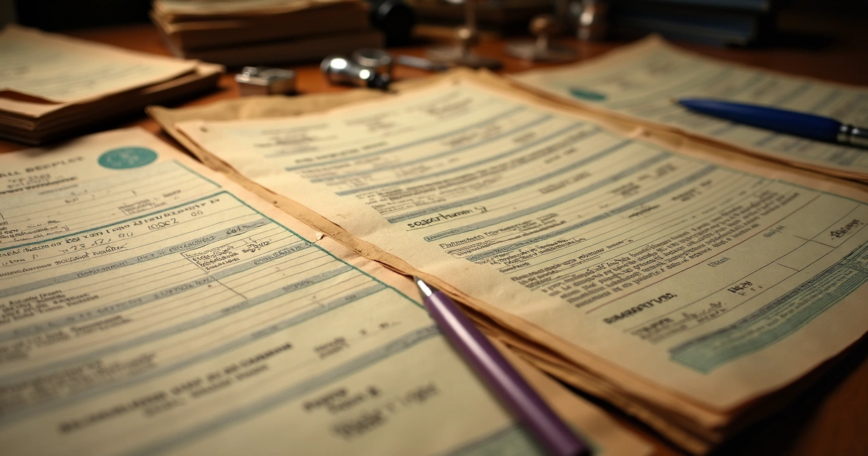 Diversos documentos fiscais antigos espalhados 