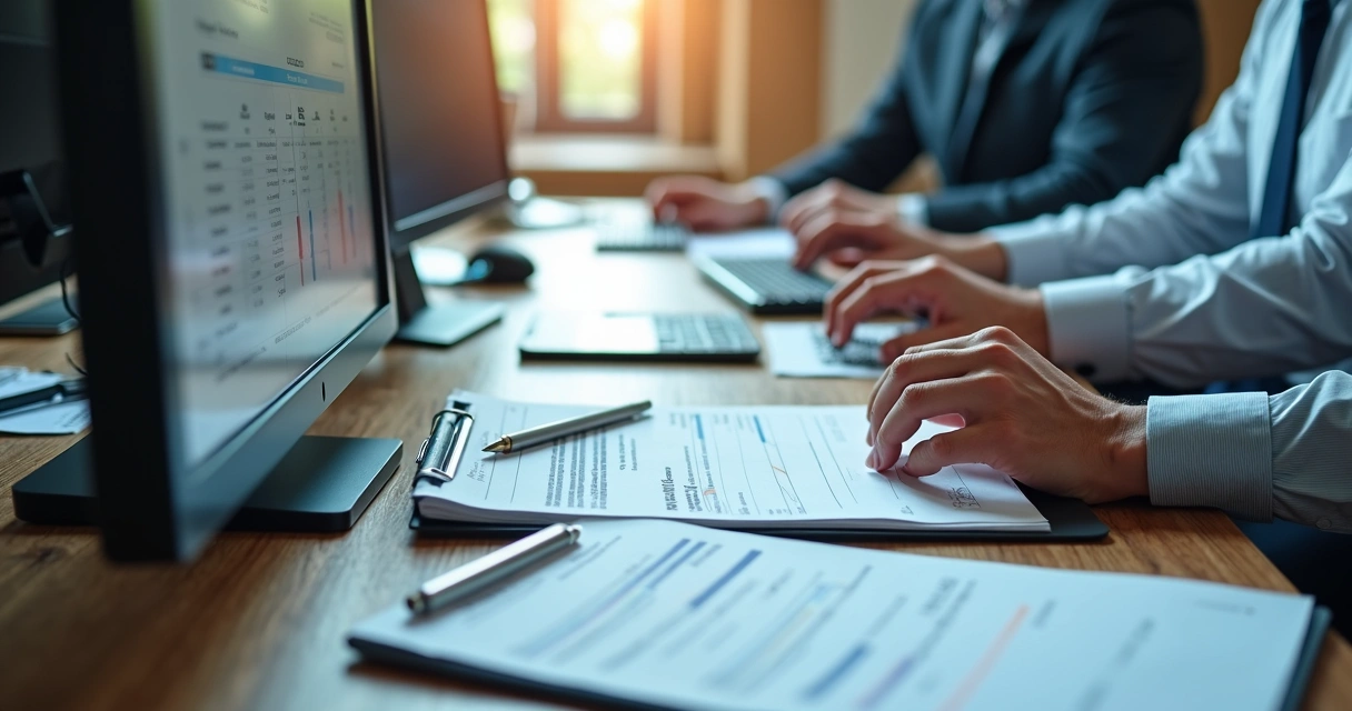 Notas fiscais eletrônicas em tela de computador 