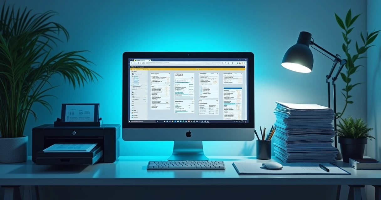 Documentos fiscais digitalizados em tela de computador