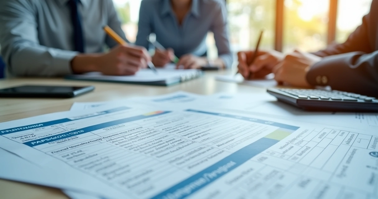 Diversos tipos de notas fiscais eletrônicas dispostas em uma mesa de escritório 