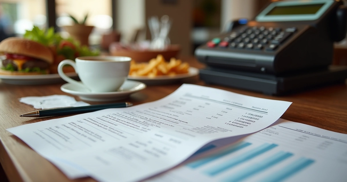 Notas fiscais e relatório de caixa em restaurante 