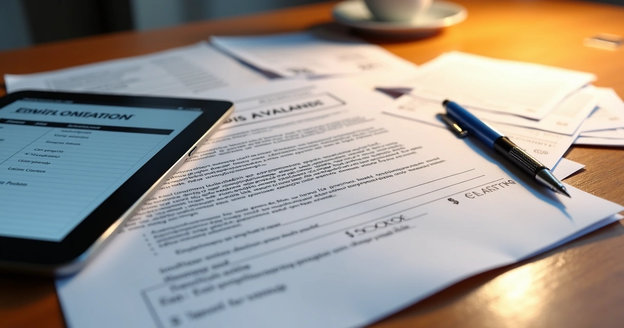 Documentos organizados sobre uma mesa para rescisão trabalhista 