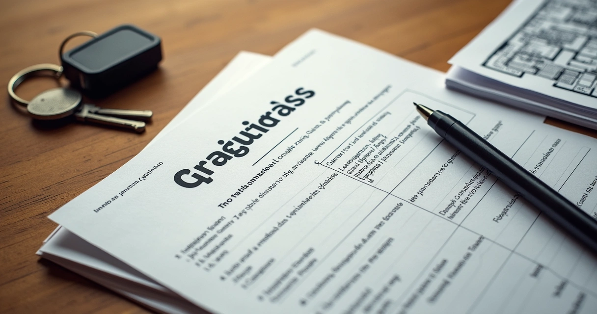 Documentos imobiliários e chaves sobre mesa 