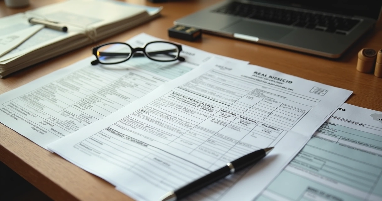 Documentos de imóvel e certidões sobre mesa 