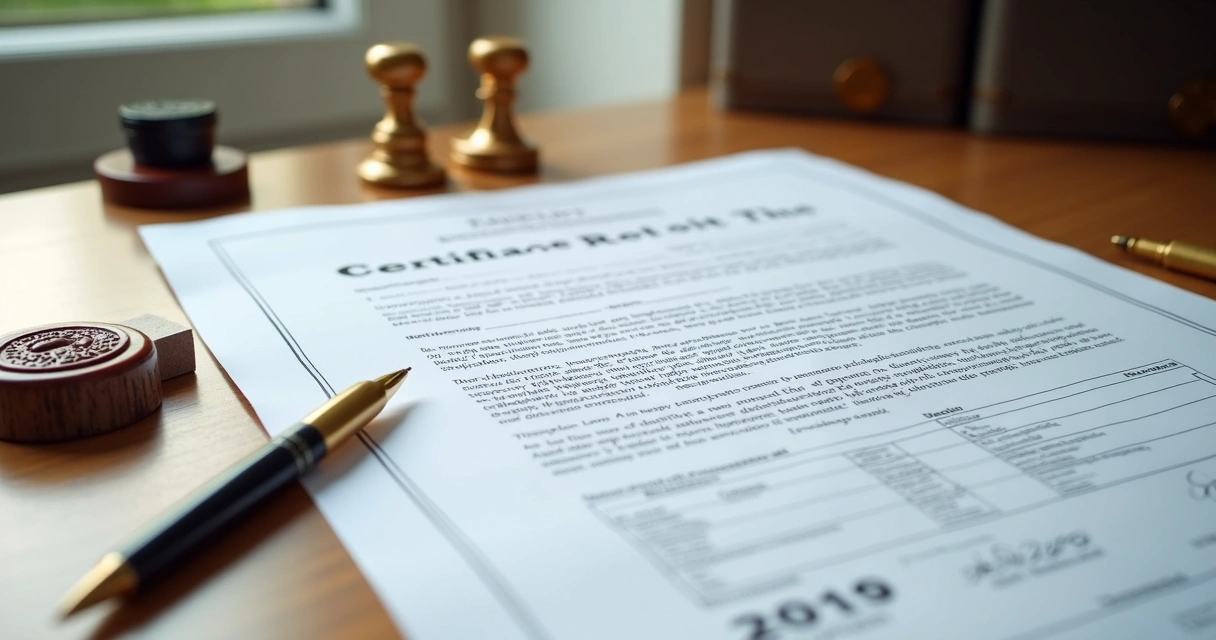 Documentos organizados sobre uma mesa com carimbo de cartório 