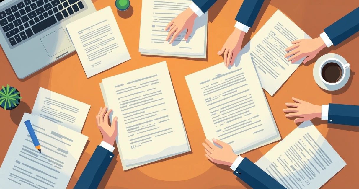 Pessoa organizando documentos sanitários em uma mesa 