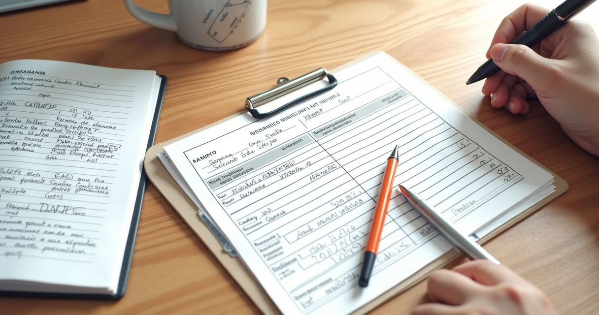 Documentos e informes de ETFs organizados sobre a mesa 