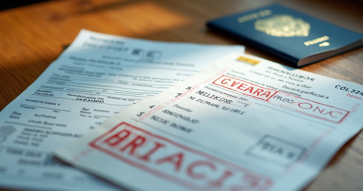 Documento de passageiro, bilhete de embarque e recibo de gastos, juntos em uma mesa. 