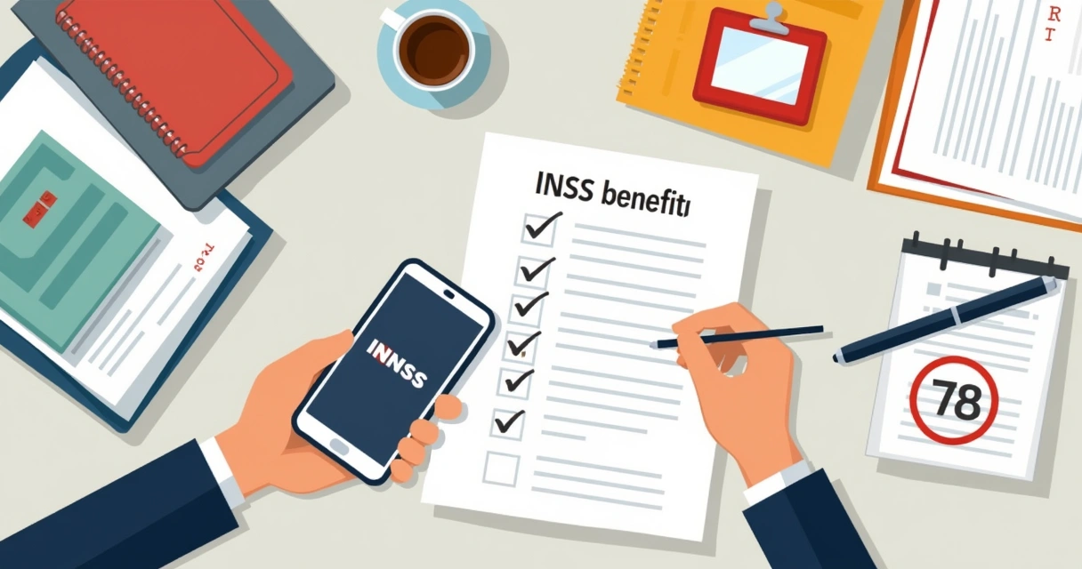Pessoa organizando documentos do INSS para atualização cadastral