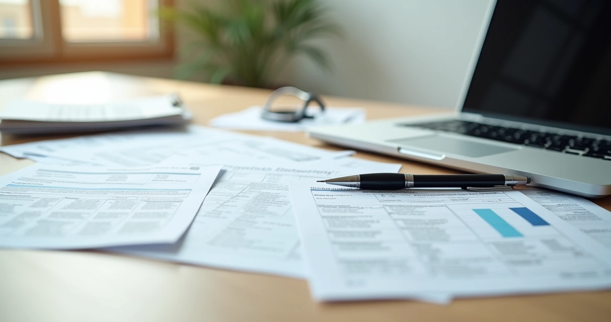 Documentos e formulários organizados em uma mesa