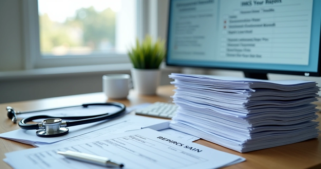 Documentos organizados sobre uma mesa 
