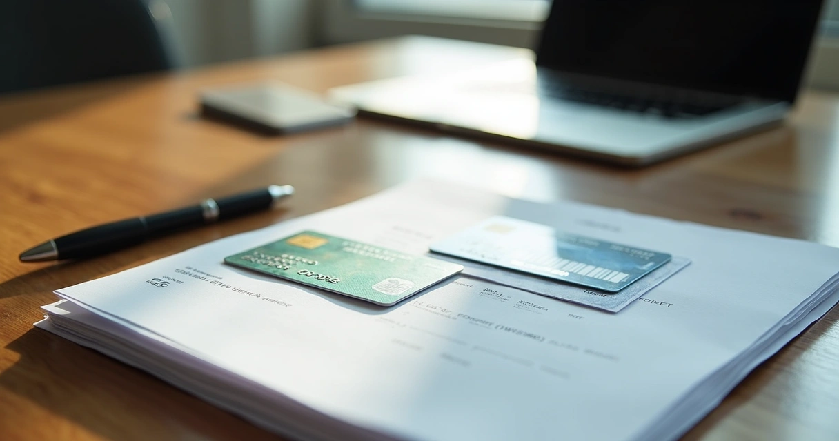 Documentos organizados em mesa de escritório com caneta e RG 