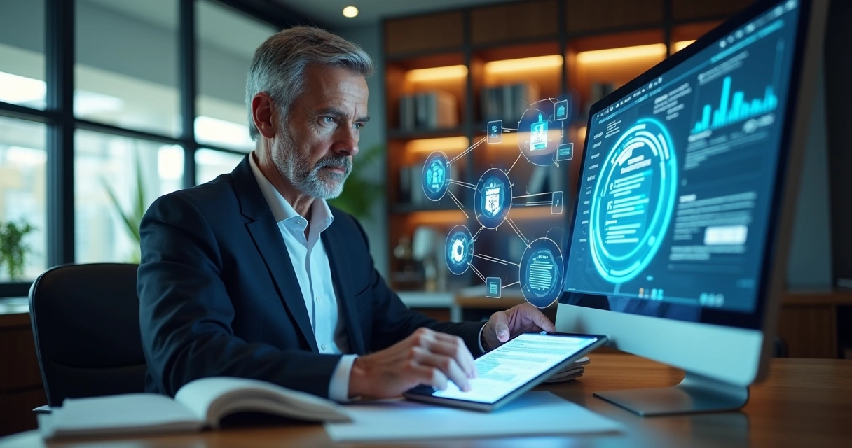 Advogado analisando documentos com IA 