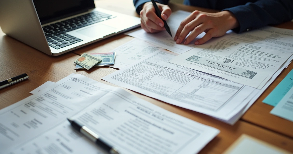 Documentos de inventário detalhados sobre uma mesa 