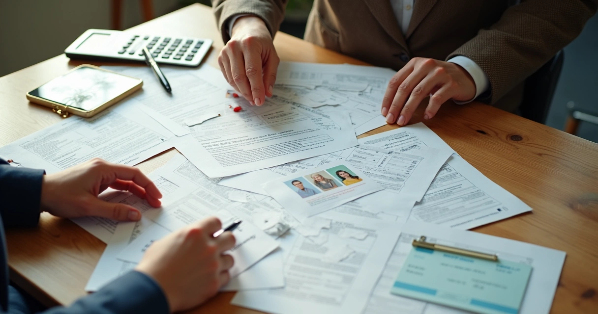 Documentos de inventário organizados em mesa 