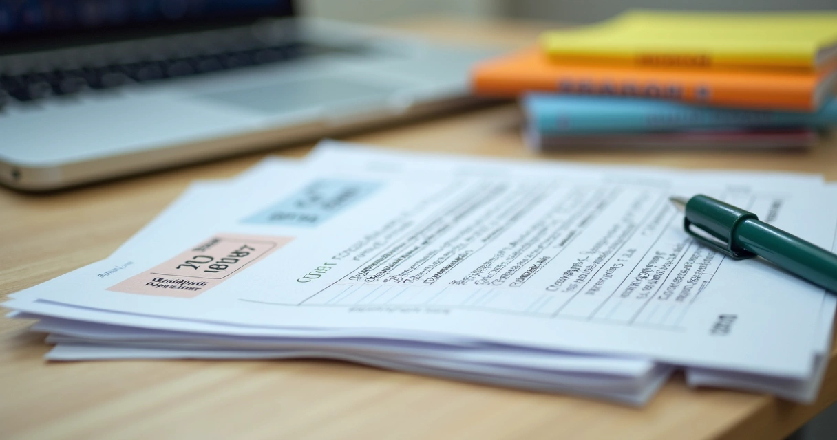 Documentos fiscais e carnês de IPTU organizados em uma mesa 