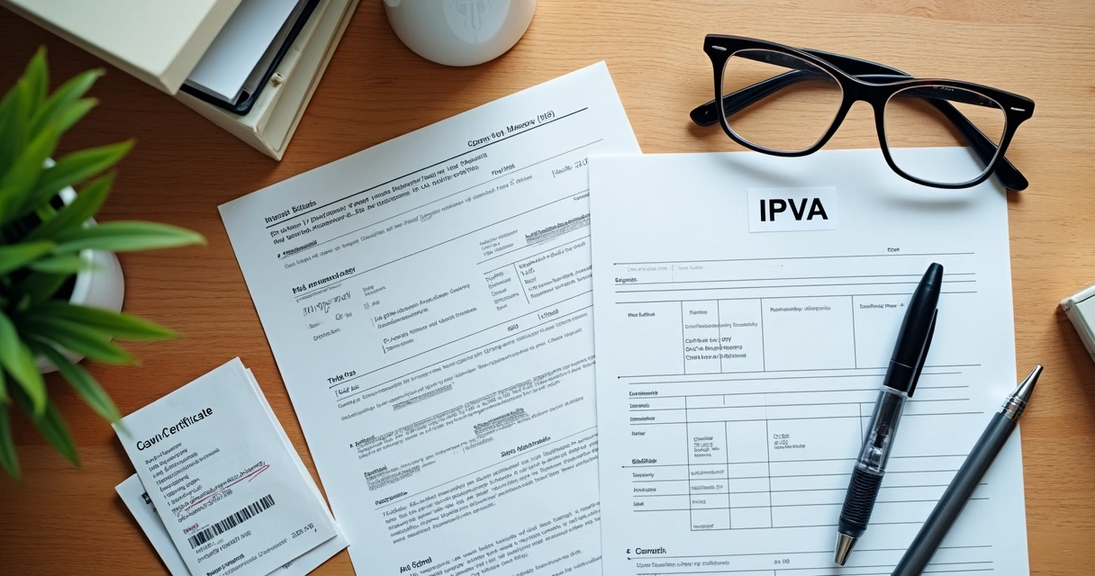 Documentos necessários para pedir isenção de IPVA organizados sobre uma mesa 