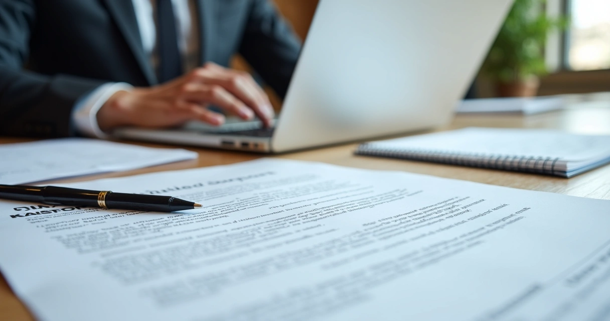 Documentos jurídicos organizados sobre uma mesa de reunião
