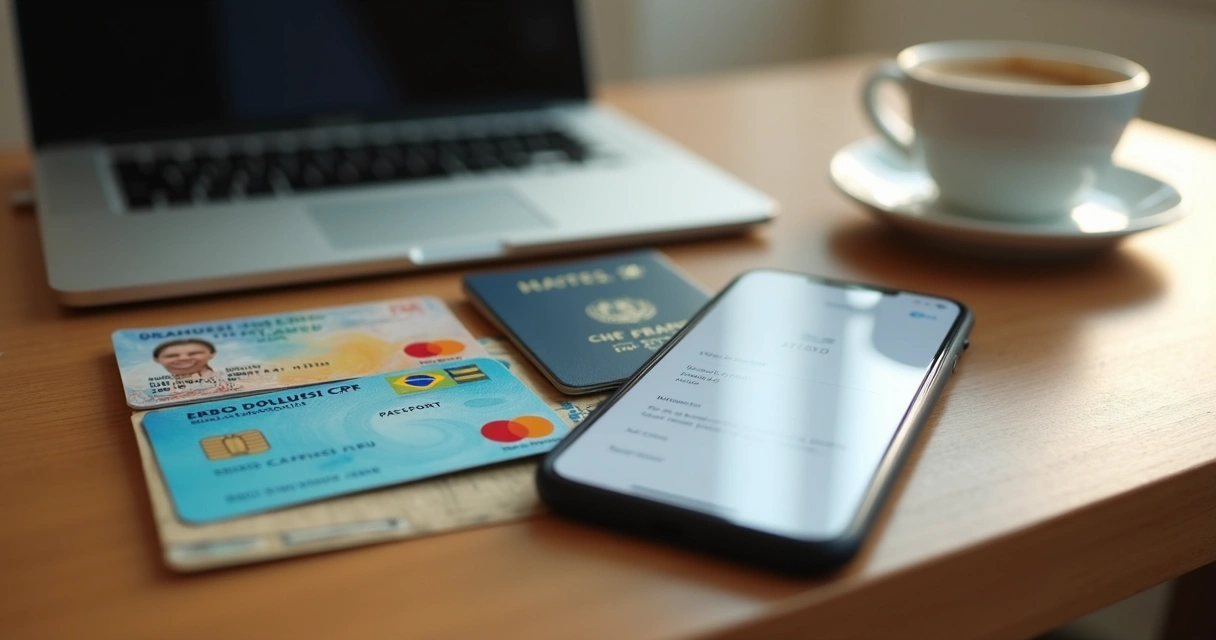 Diversos documentos pessoais sobre uma mesa 