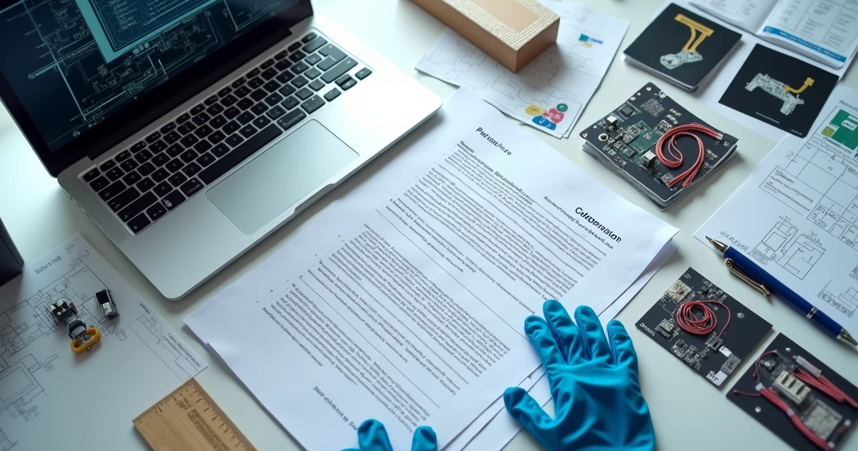 Mesa com laudo técnico, fotos periciais e esquema elétrico