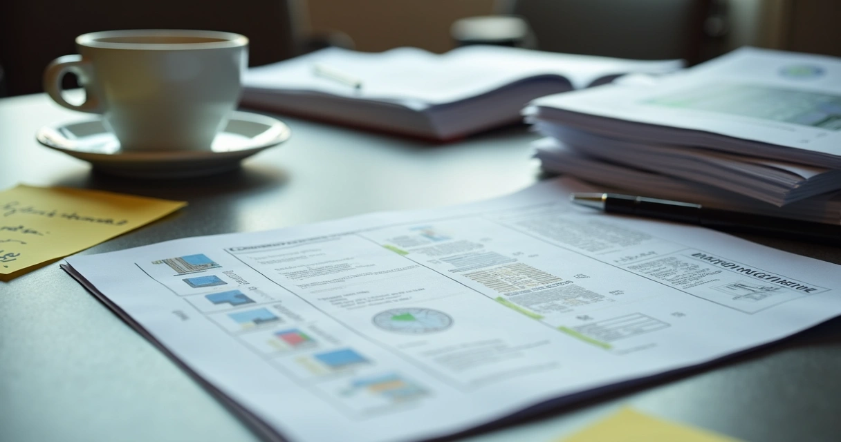 Mesa com laudo técnico, normas da ABNT e relatórios fotográficos 