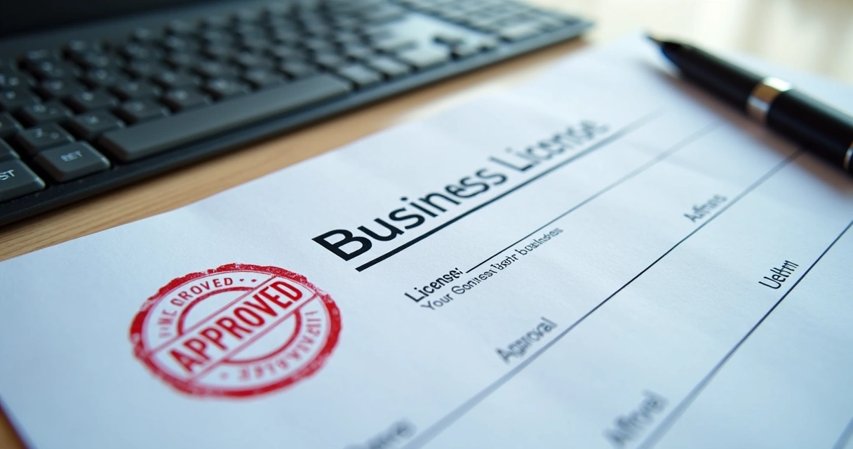 Documento de licença de empresa com selo de aprovado 