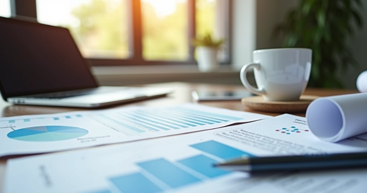 Mesa com documentos de licenciamento de energia solar e laptop 